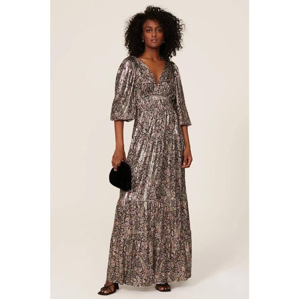 BA&SH Women's Glady Printed Open Back Maxi Dress Size L